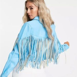 Miss Selfridge fringe blue jacket UK 6 US 2